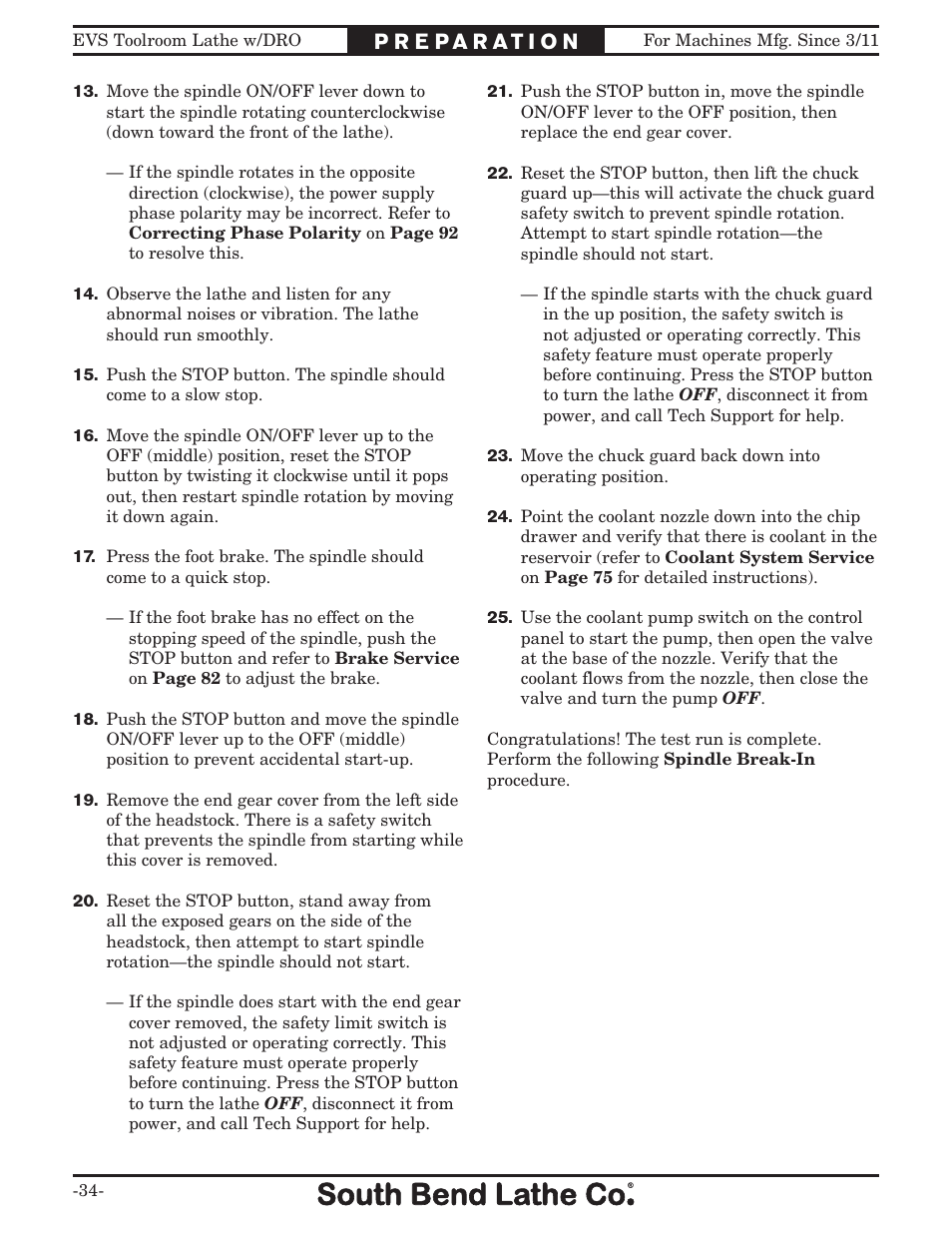 Southbend EVS Tool Room lathe w/DRO SB1059F User Manual | Page 36 / 140