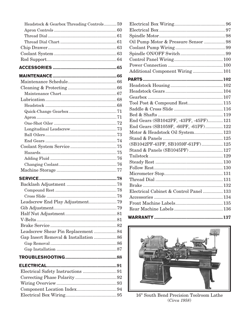 Southbend EVS Tool Room lathe w/DRO SB1059F User Manual | Page 4 / 140