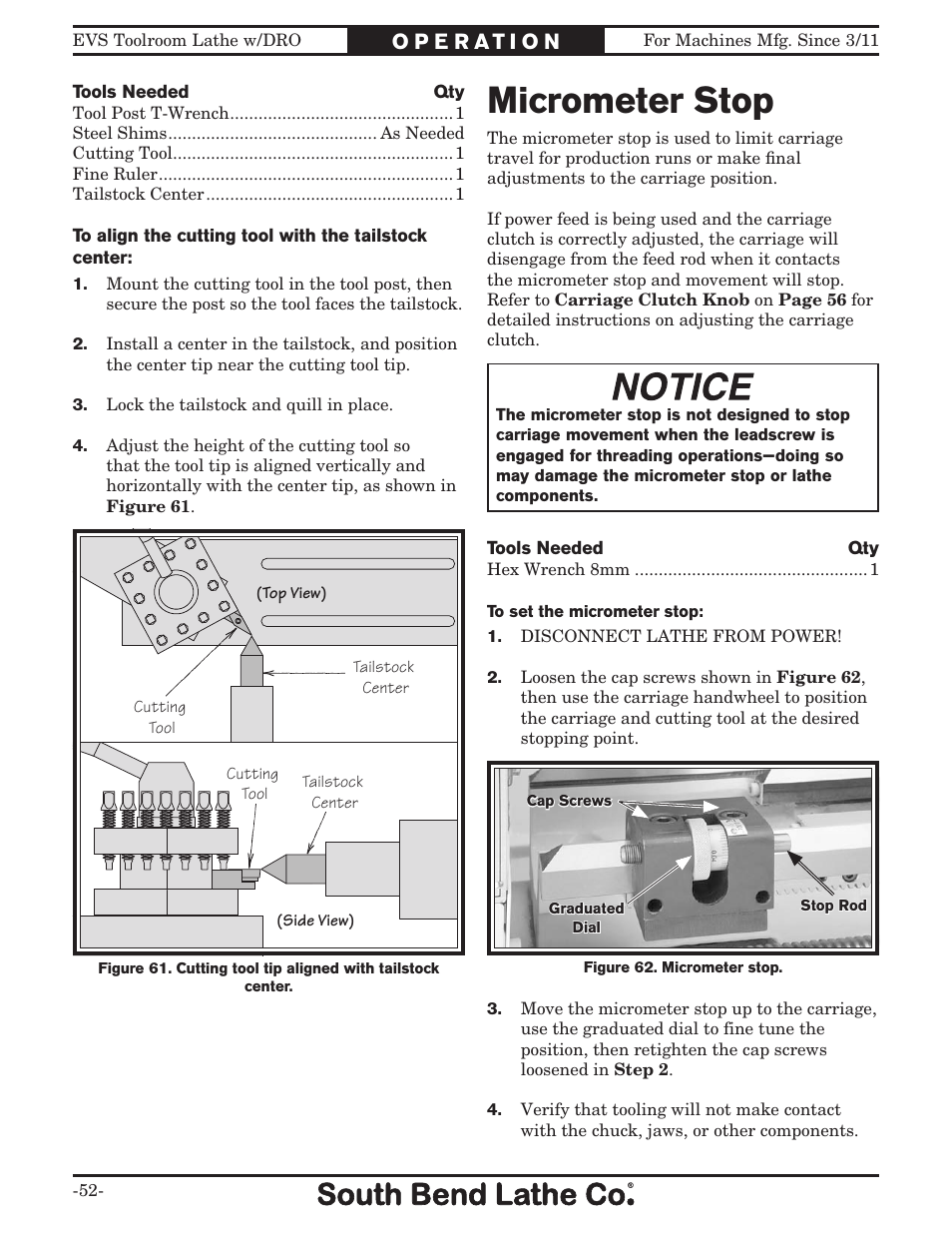 Micrometer stop | Southbend EVS Tool Room lathe w/DRO SB1059F User Manual | Page 54 / 140