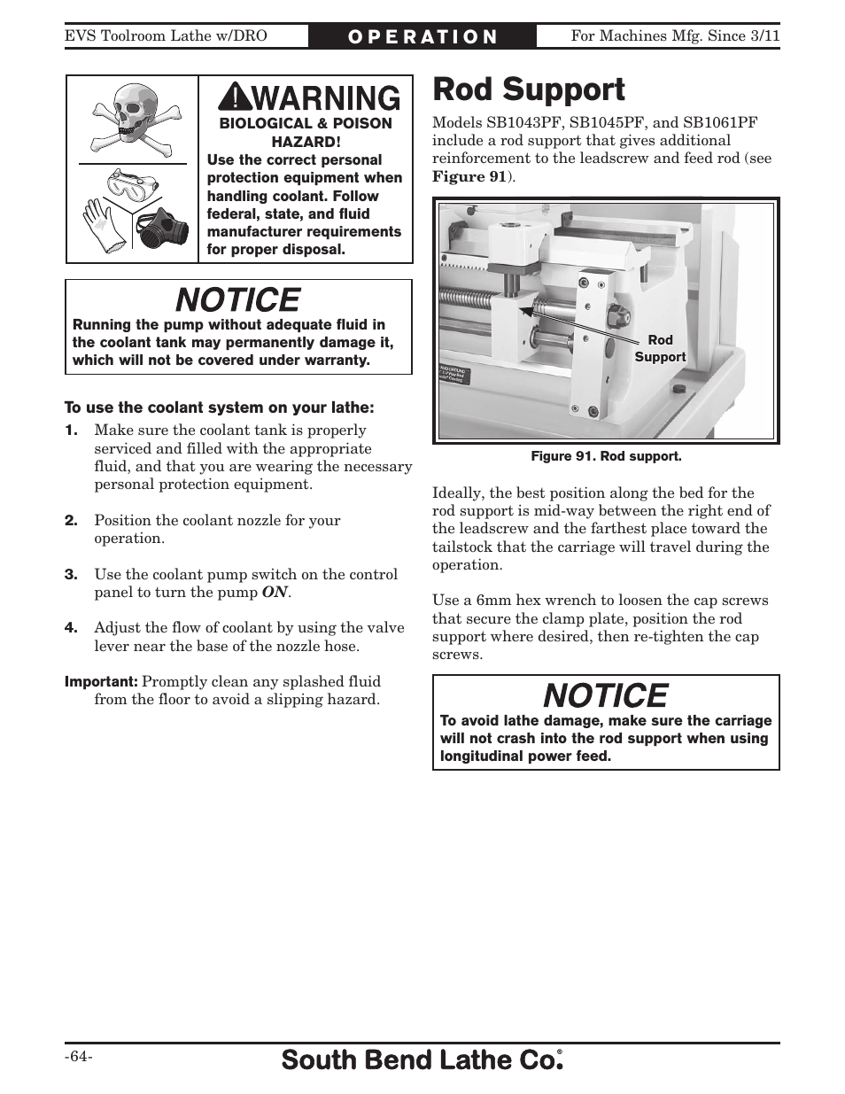 Rod support | Southbend EVS Tool Room lathe w/DRO SB1059F User Manual | Page 66 / 140