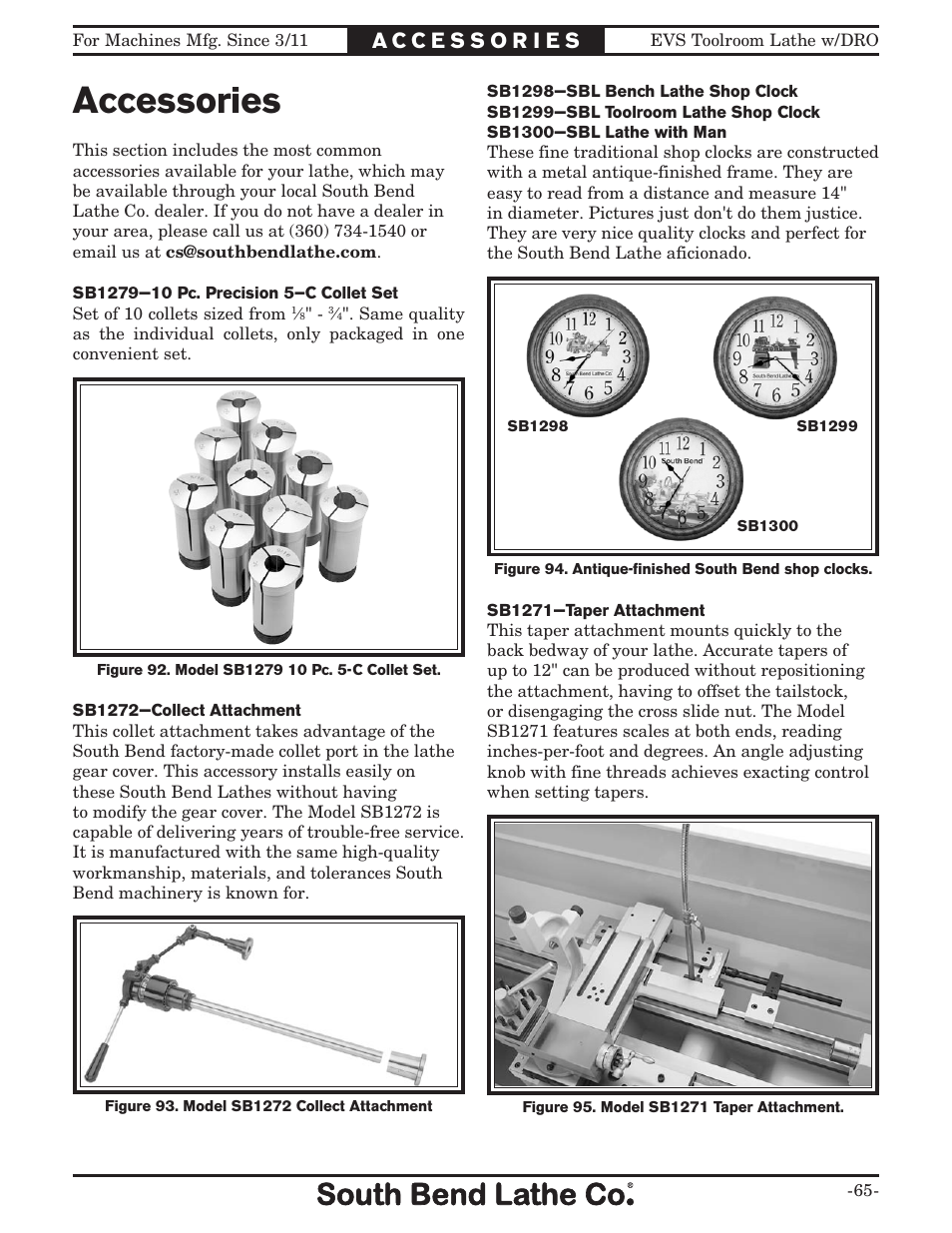 Accessories | Southbend EVS Tool Room lathe w/DRO SB1059F User Manual | Page 67 / 140