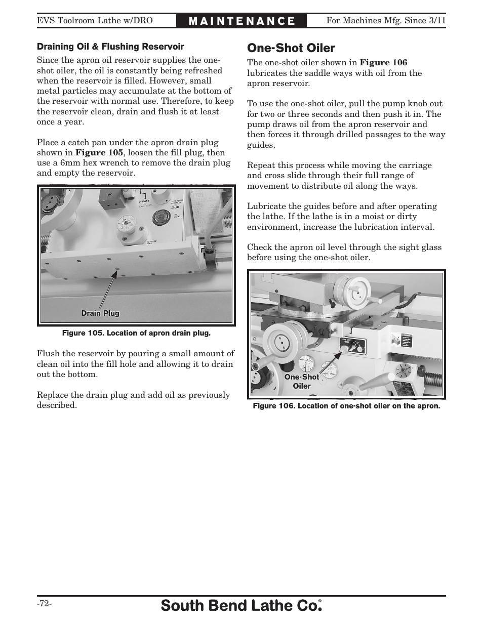 One-shot oiler | Southbend EVS Tool Room lathe w/DRO SB1059F User Manual | Page 74 / 140