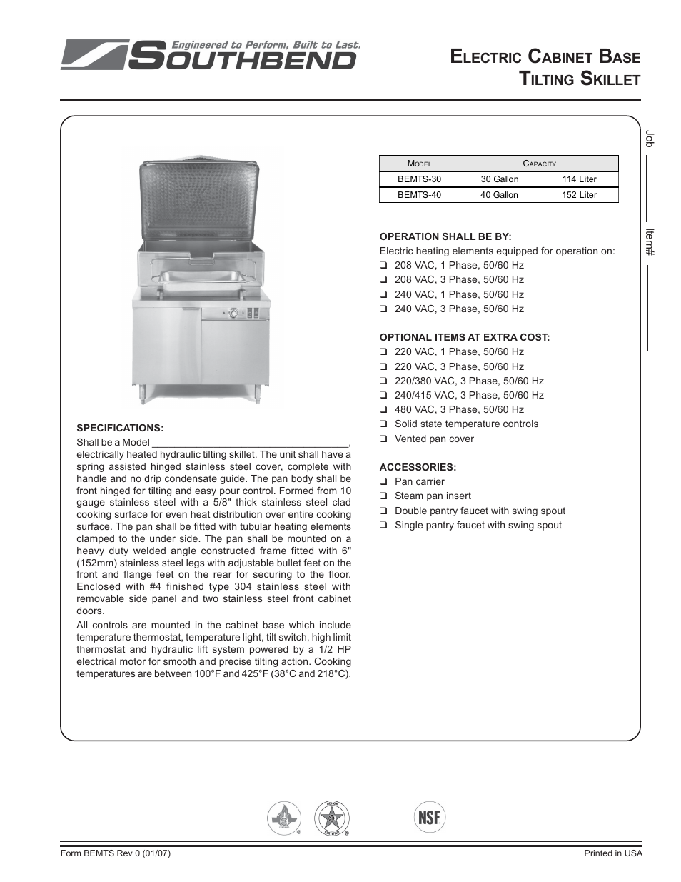 Southbend BEMTS-30 User Manual | 2 pages