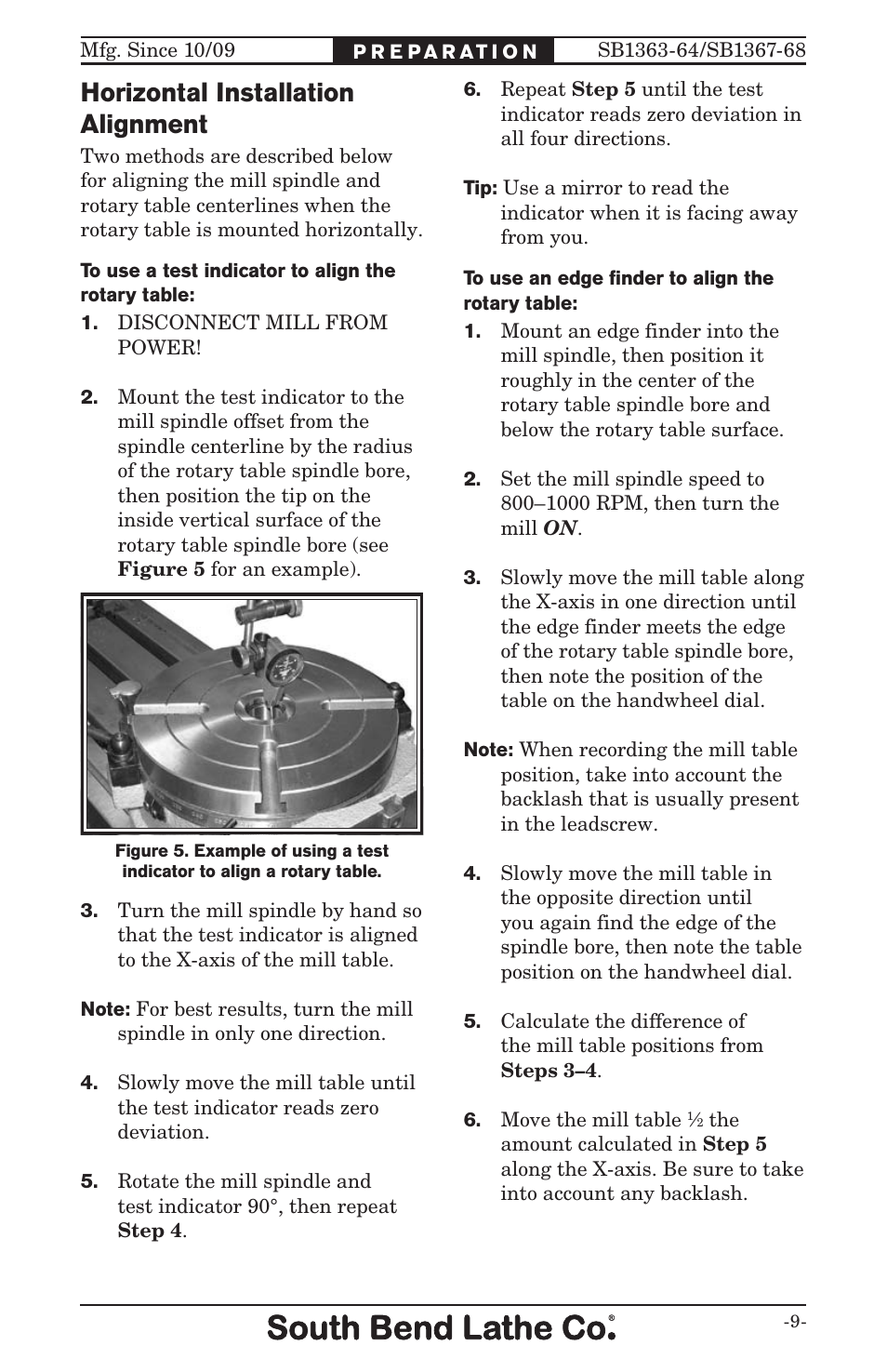 Horizontal installation alignment | Southbend ROTARY TABLE SB User Manual | Page 11 / 28