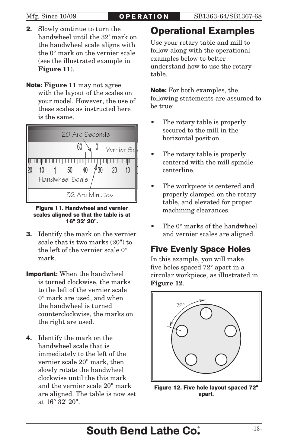 Operational examples, Five evenly space holes | Southbend ROTARY TABLE SB User Manual | Page 15 / 28