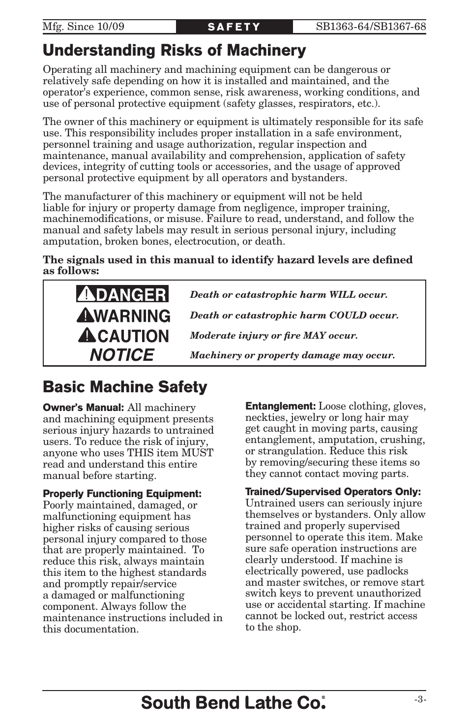 Understanding risks of machinery, Basic machine safety | Southbend ROTARY TABLE SB User Manual | Page 5 / 28