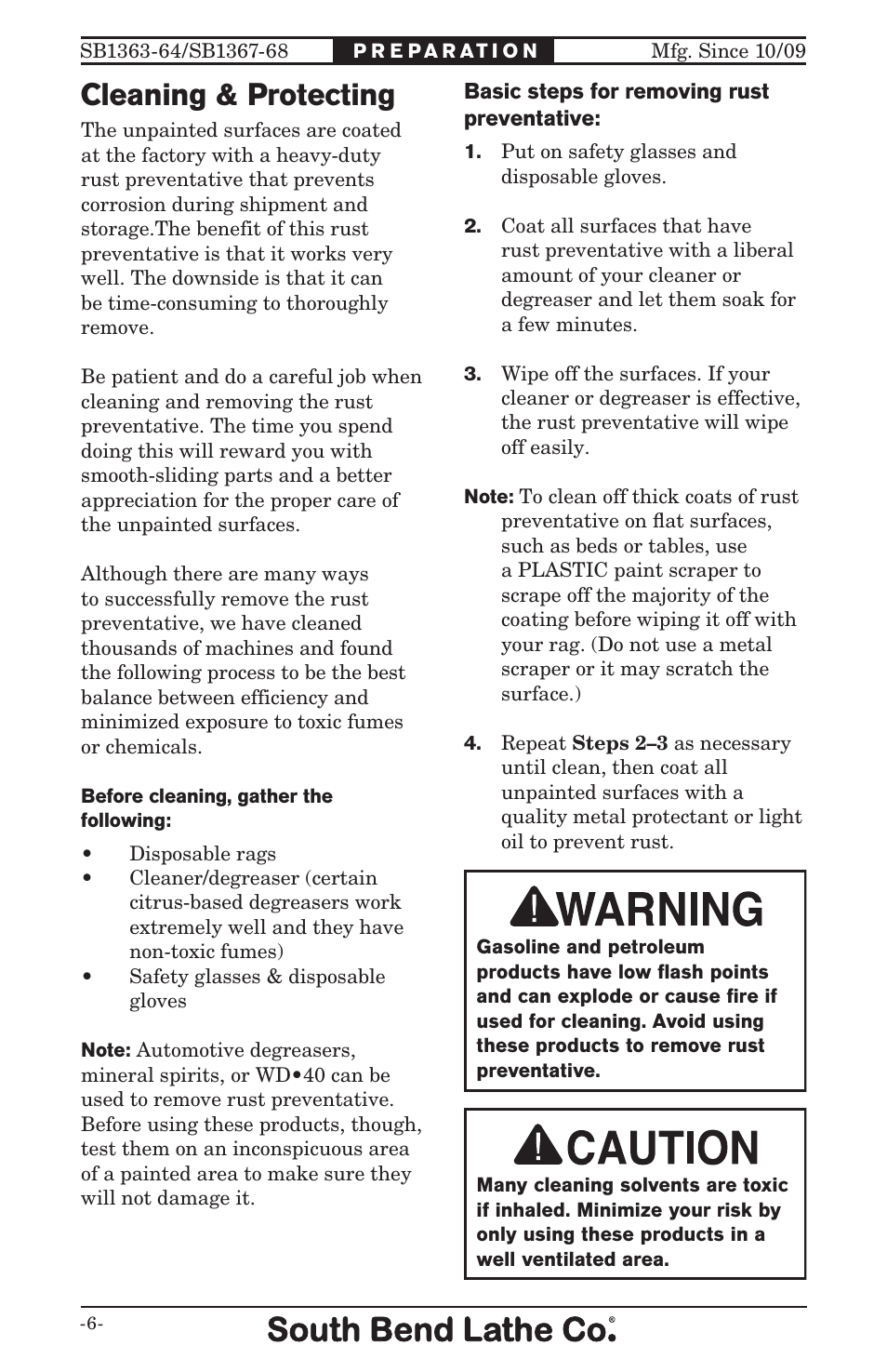 Cleaning & protecting | Southbend ROTARY TABLE SB User Manual | Page 8 / 28