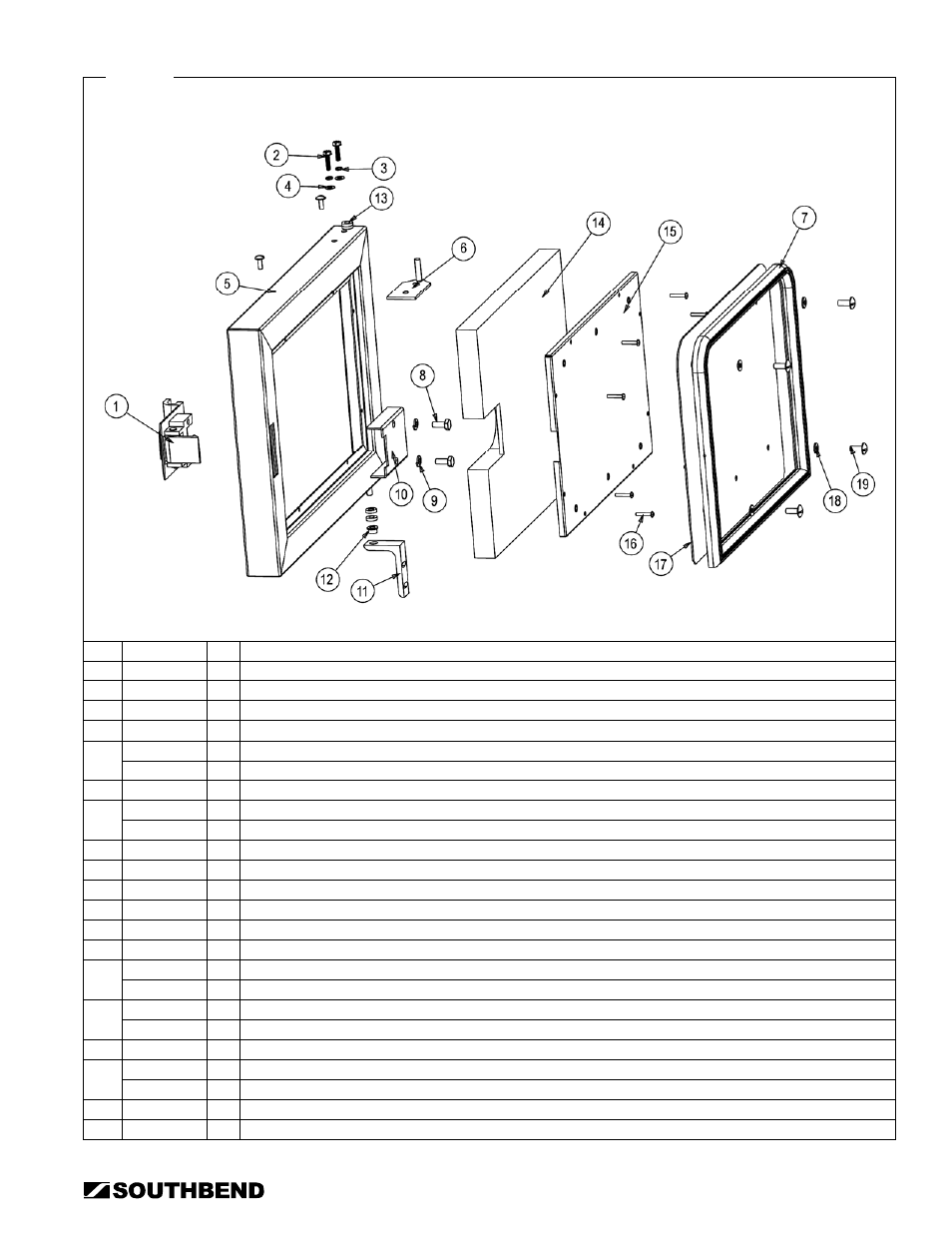 Door assembly parts | Southbend STRE-3EZ User Manual | Page 37 / 44