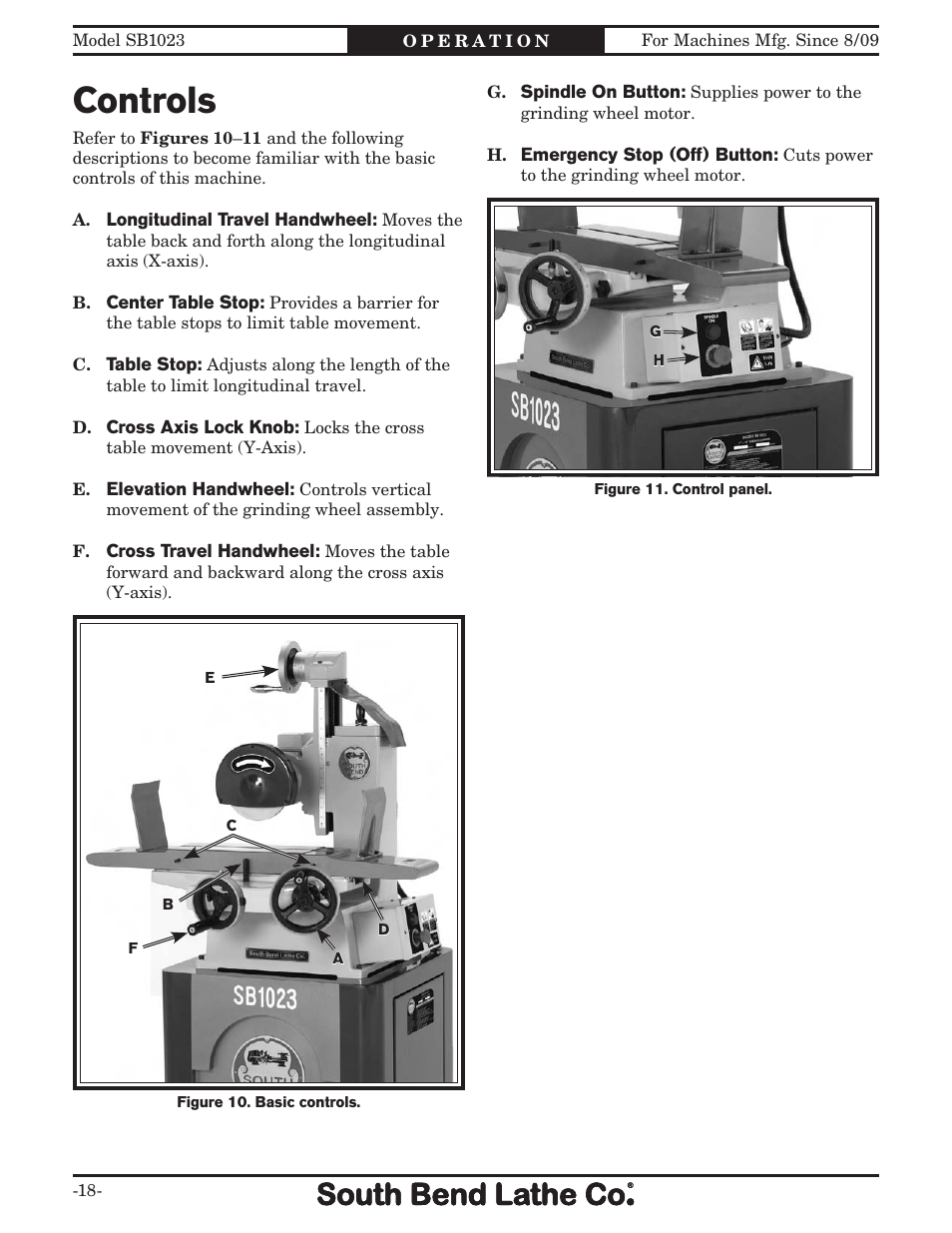 Controls | Southbend SB1023 User Manual | Page 20 / 48