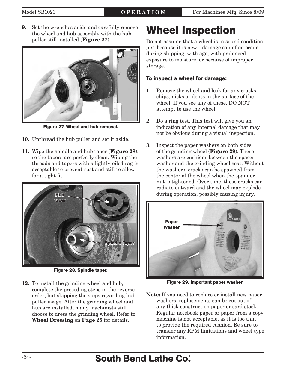 Wheel inspection | Southbend SB1023 User Manual | Page 26 / 48
