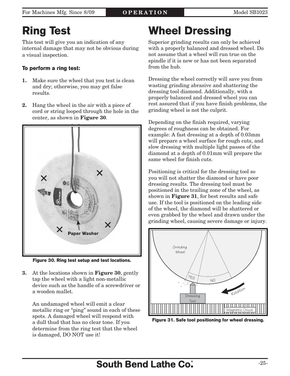 Ring test wheel dressing | Southbend SB1023 User Manual | Page 27 / 48