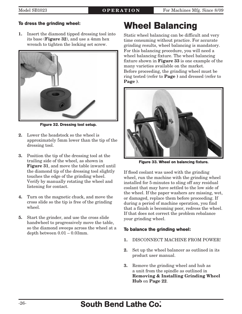 Wheel balancing | Southbend SB1023 User Manual | Page 28 / 48