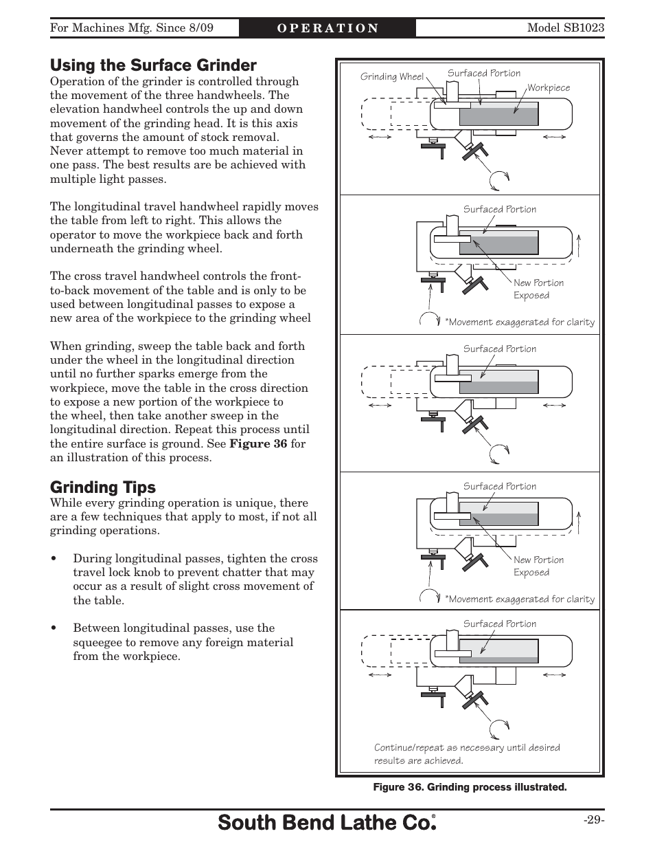 Using the surface grinder, Grinding tips | Southbend SB1023 User Manual | Page 31 / 48