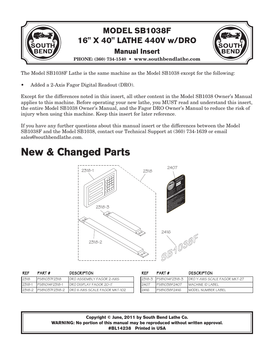 Southbend SB1038F User Manual | 148 pages