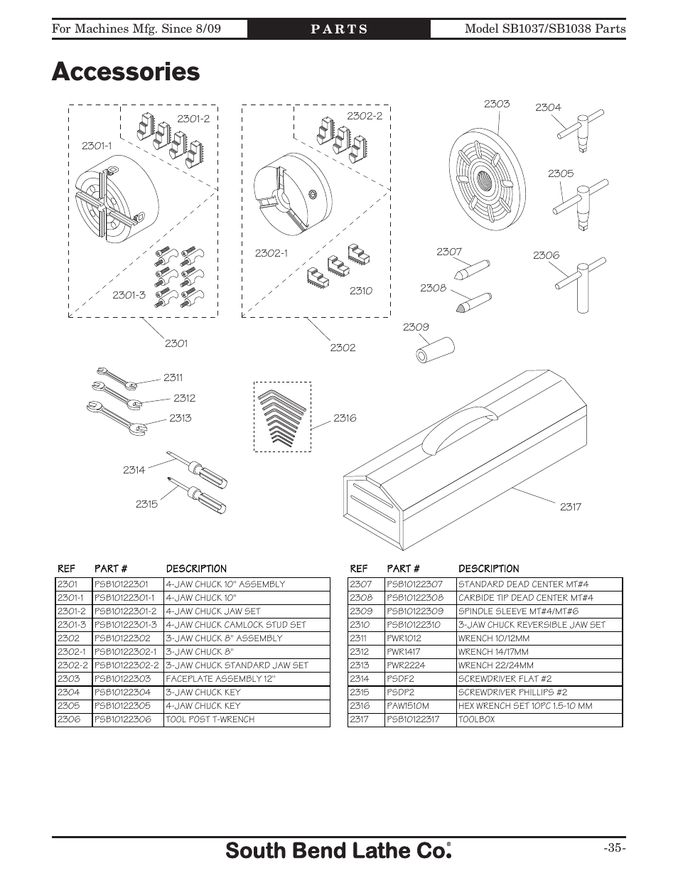 Accessories | Southbend SB1038F User Manual | Page 145 / 148