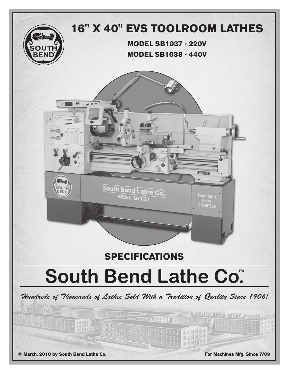 16" x 40" evs toolroom lathes, Specifications | Southbend SB1038F User Manual | Page 85 / 148