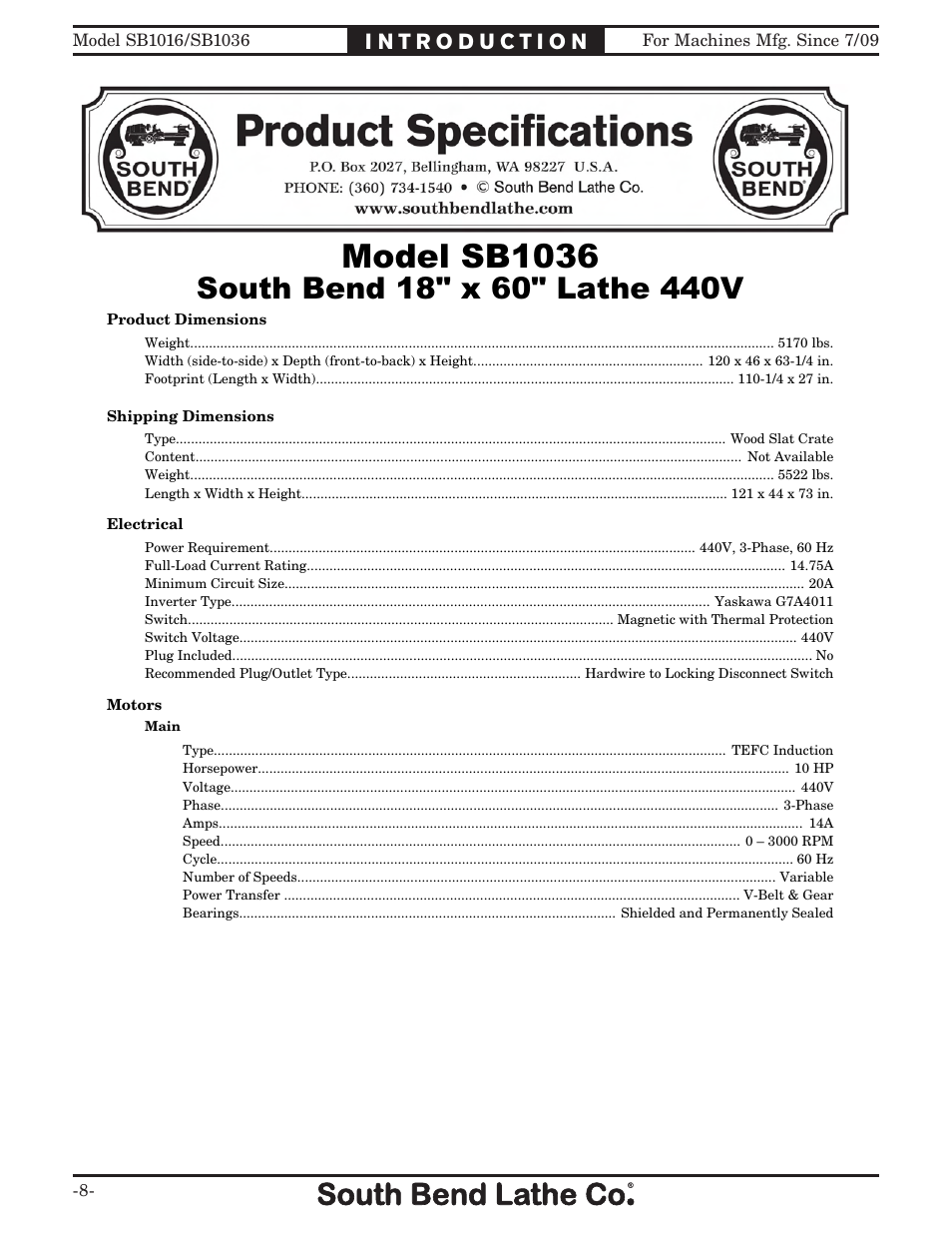 0rgho 6, 6rxwk %hqg  [  /dwkh 9 | Southbend 18' & 60: EVS Toolroom Lathes 220v sb1016 User Manual | Page 10 / 144