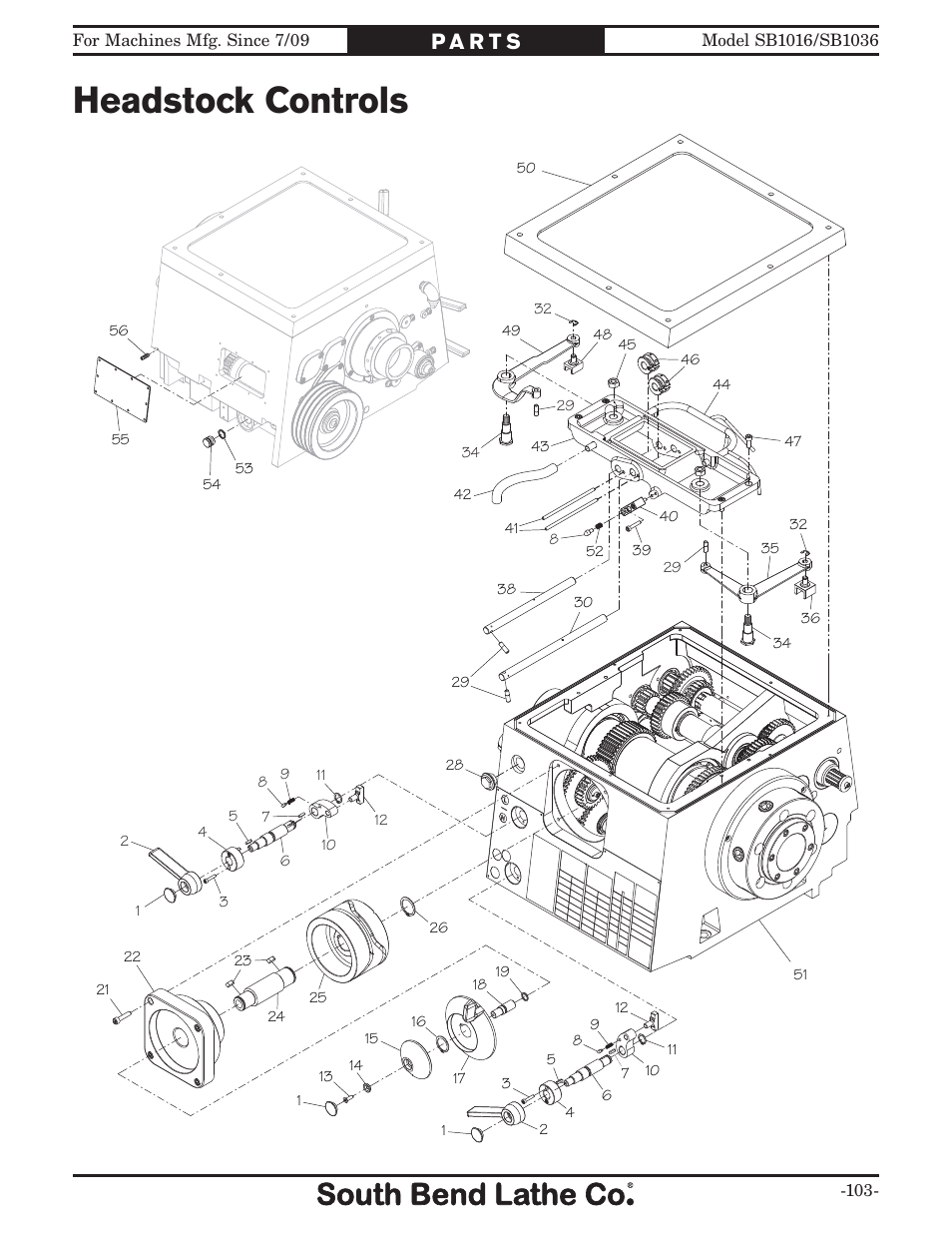 Headstock controls | Southbend 18' & 60: EVS Toolroom Lathes 220v sb1016 User Manual | Page 105 / 144