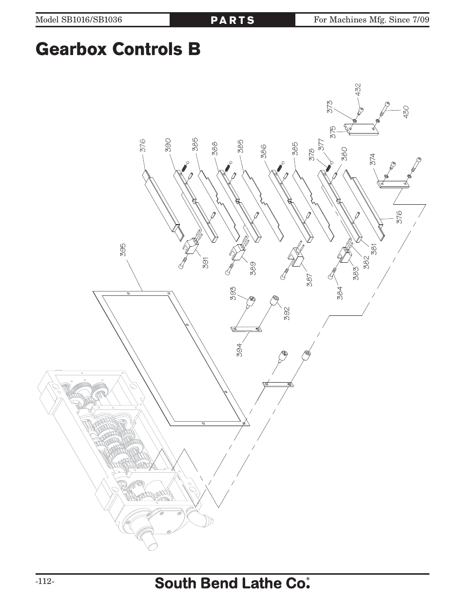 Gearbox controls b | Southbend 18' & 60: EVS Toolroom Lathes 220v sb1016 User Manual | Page 114 / 144