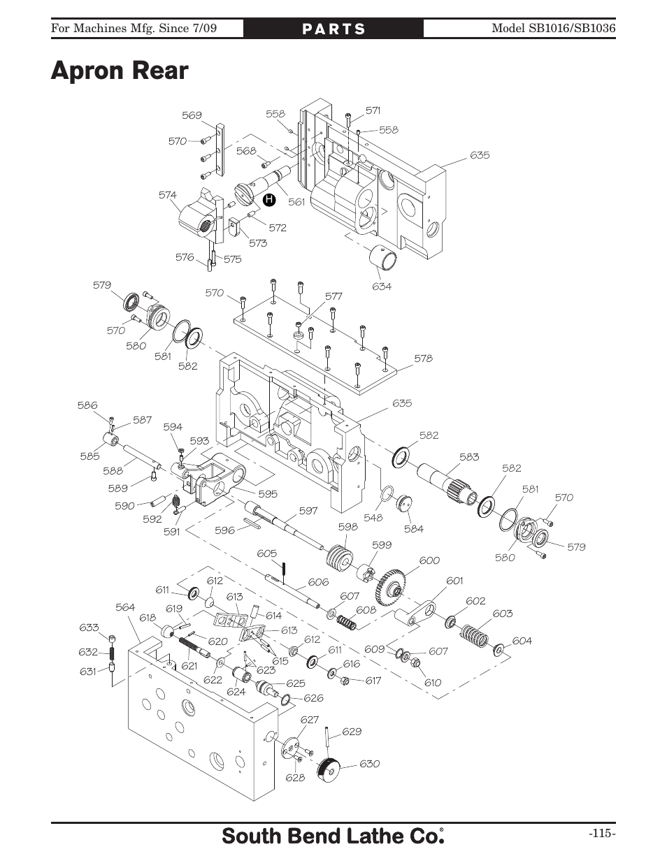 Apron rear | Southbend 18' & 60: EVS Toolroom Lathes 220v sb1016 User Manual | Page 117 / 144