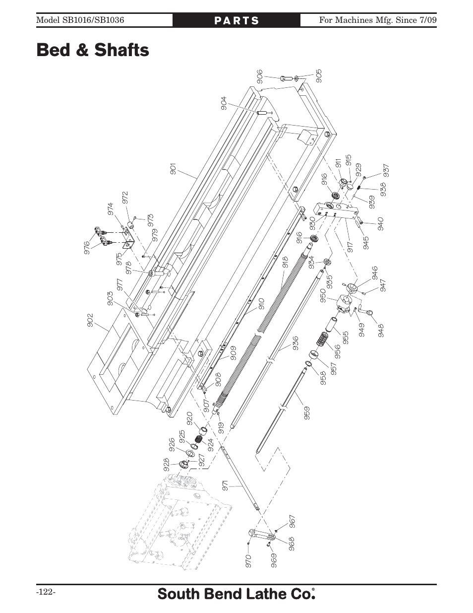 Bed & shafts | Southbend 18' & 60: EVS Toolroom Lathes 220v sb1016 User Manual | Page 124 / 144