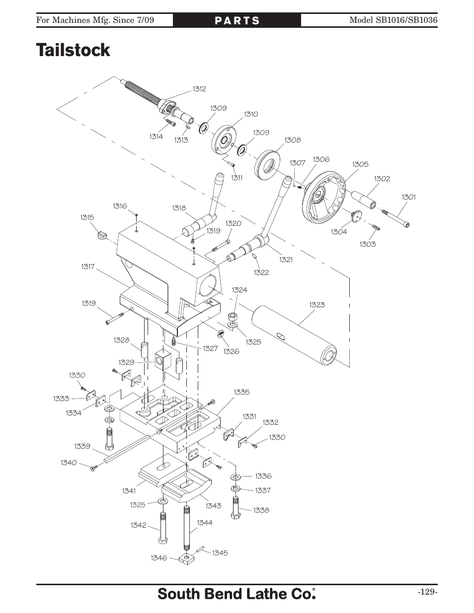 Tailstock | Southbend 18' & 60: EVS Toolroom Lathes 220v sb1016 User Manual | Page 131 / 144