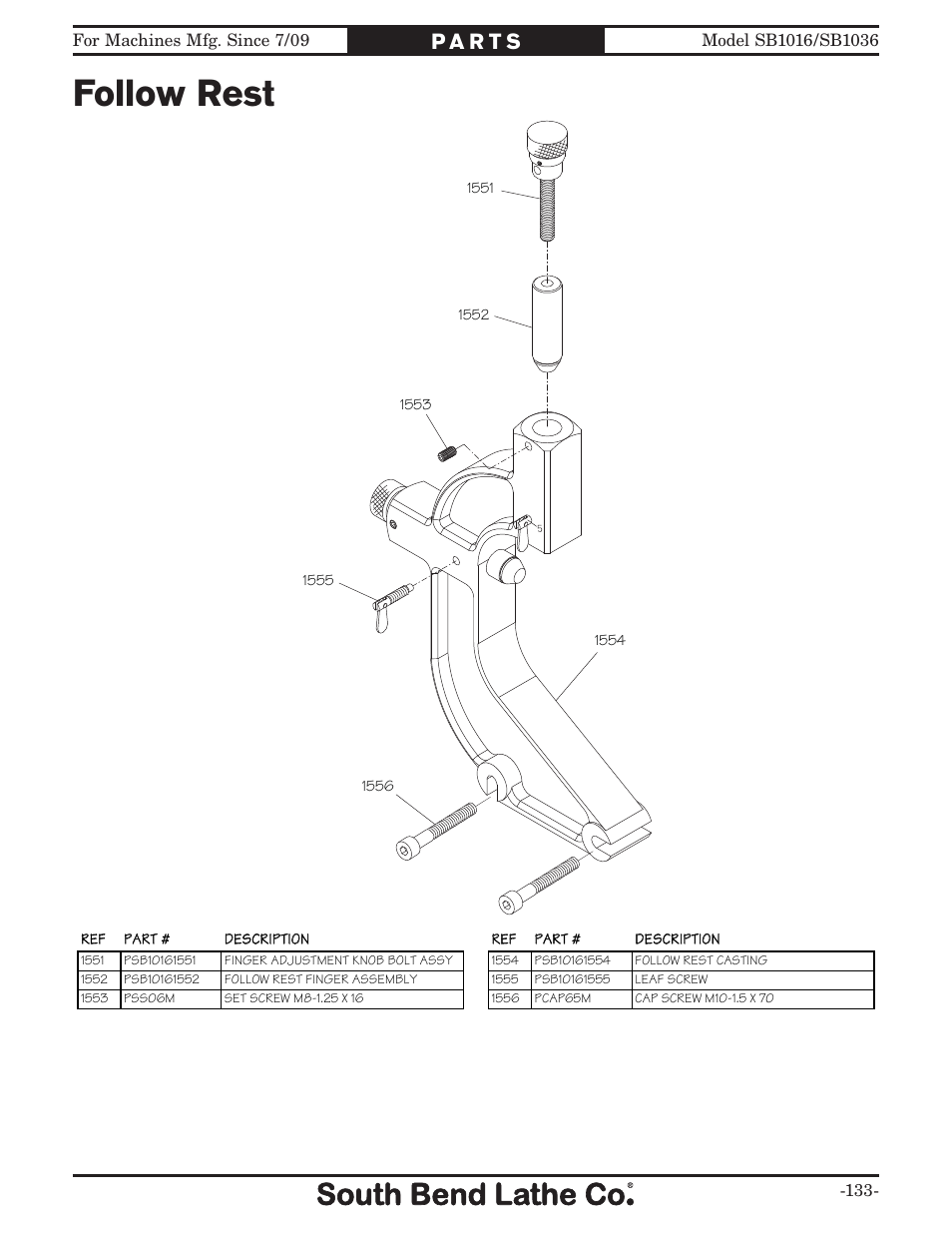 Follow rest | Southbend 18' & 60: EVS Toolroom Lathes 220v sb1016 User Manual | Page 135 / 144