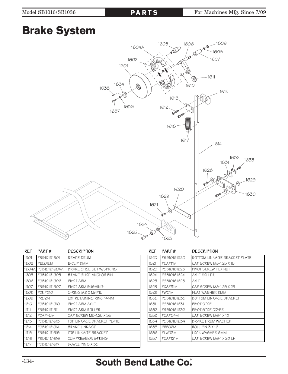 Brake system | Southbend 18' & 60: EVS Toolroom Lathes 220v sb1016 User Manual | Page 136 / 144