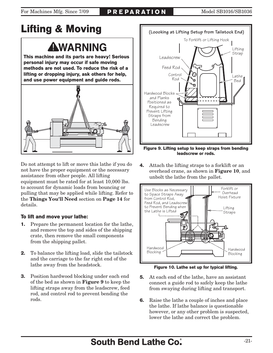 Lifting & moving | Southbend 18' & 60: EVS Toolroom Lathes 220v sb1016 User Manual | Page 23 / 144