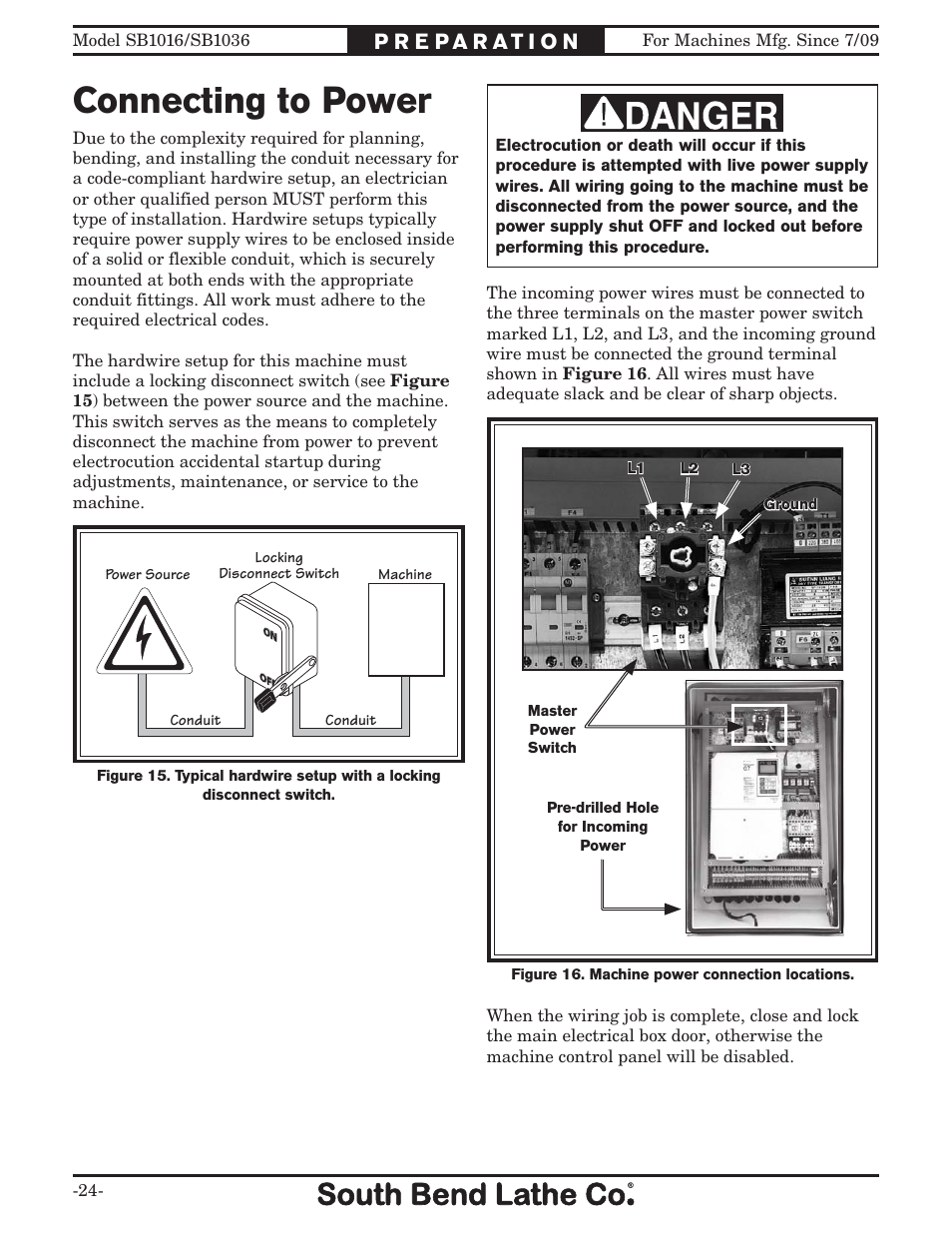 Connecting to power | Southbend 18' & 60: EVS Toolroom Lathes 220v sb1016 User Manual | Page 26 / 144