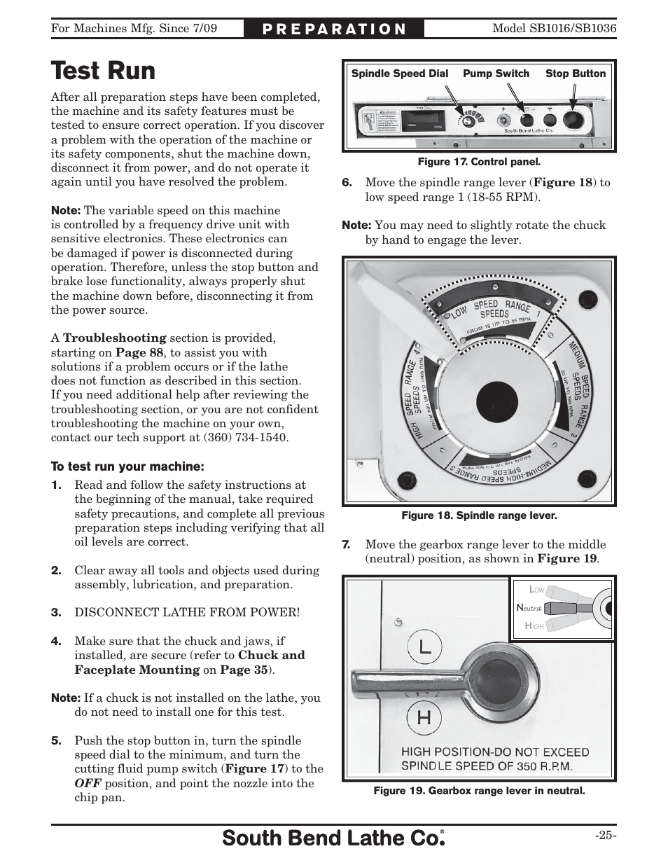 Test run | Southbend 18' & 60: EVS Toolroom Lathes 220v sb1016 User Manual | Page 27 / 144