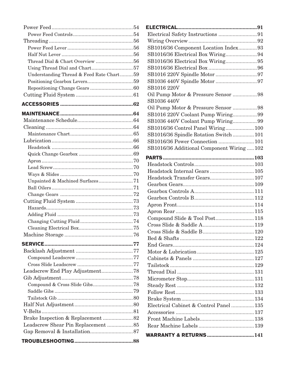 Southbend 18' & 60: EVS Toolroom Lathes 220v sb1016 User Manual | Page 4 / 144