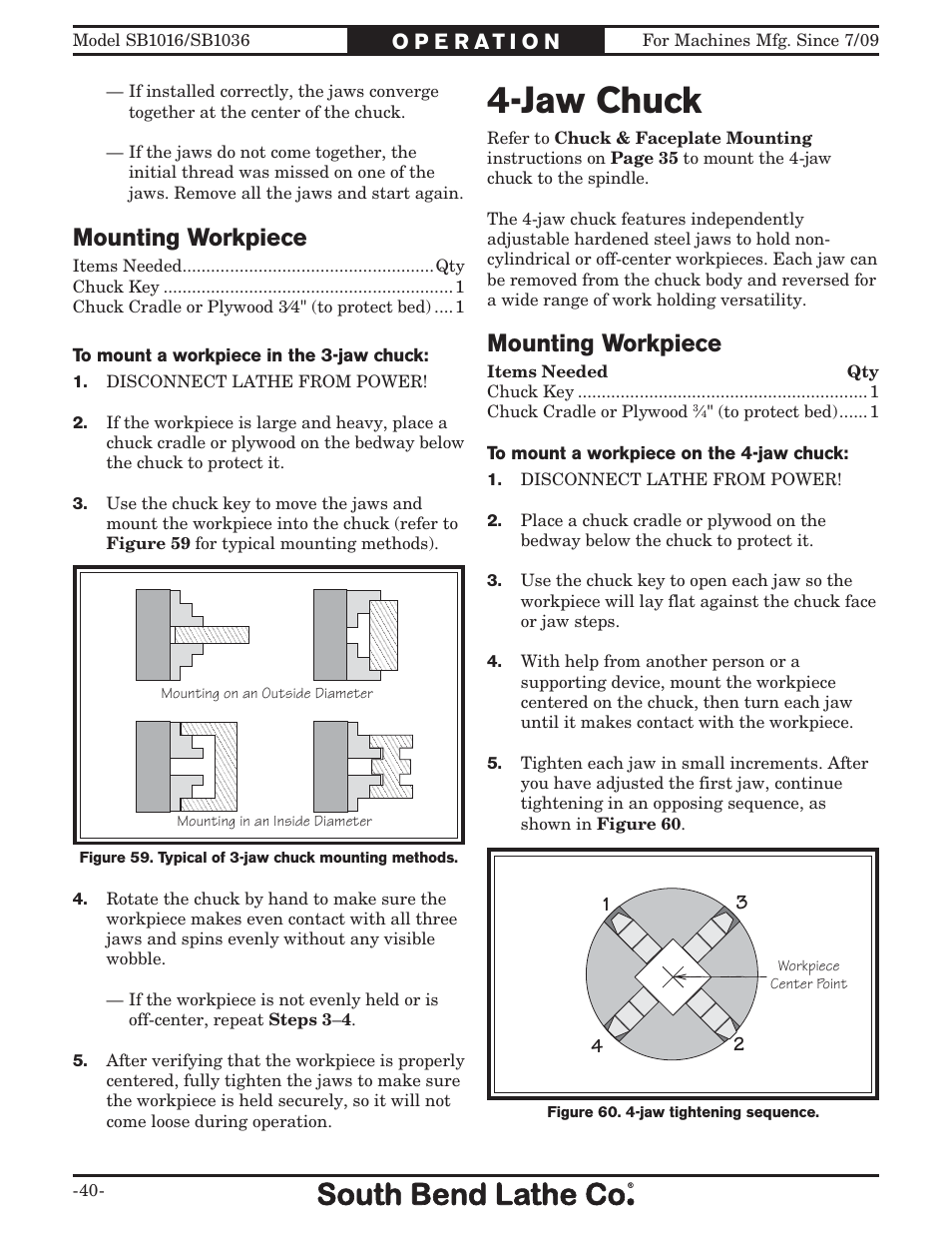 Jaw chuck, Mounting workpiece | Southbend 18' & 60: EVS Toolroom Lathes 220v sb1016 User Manual | Page 42 / 144