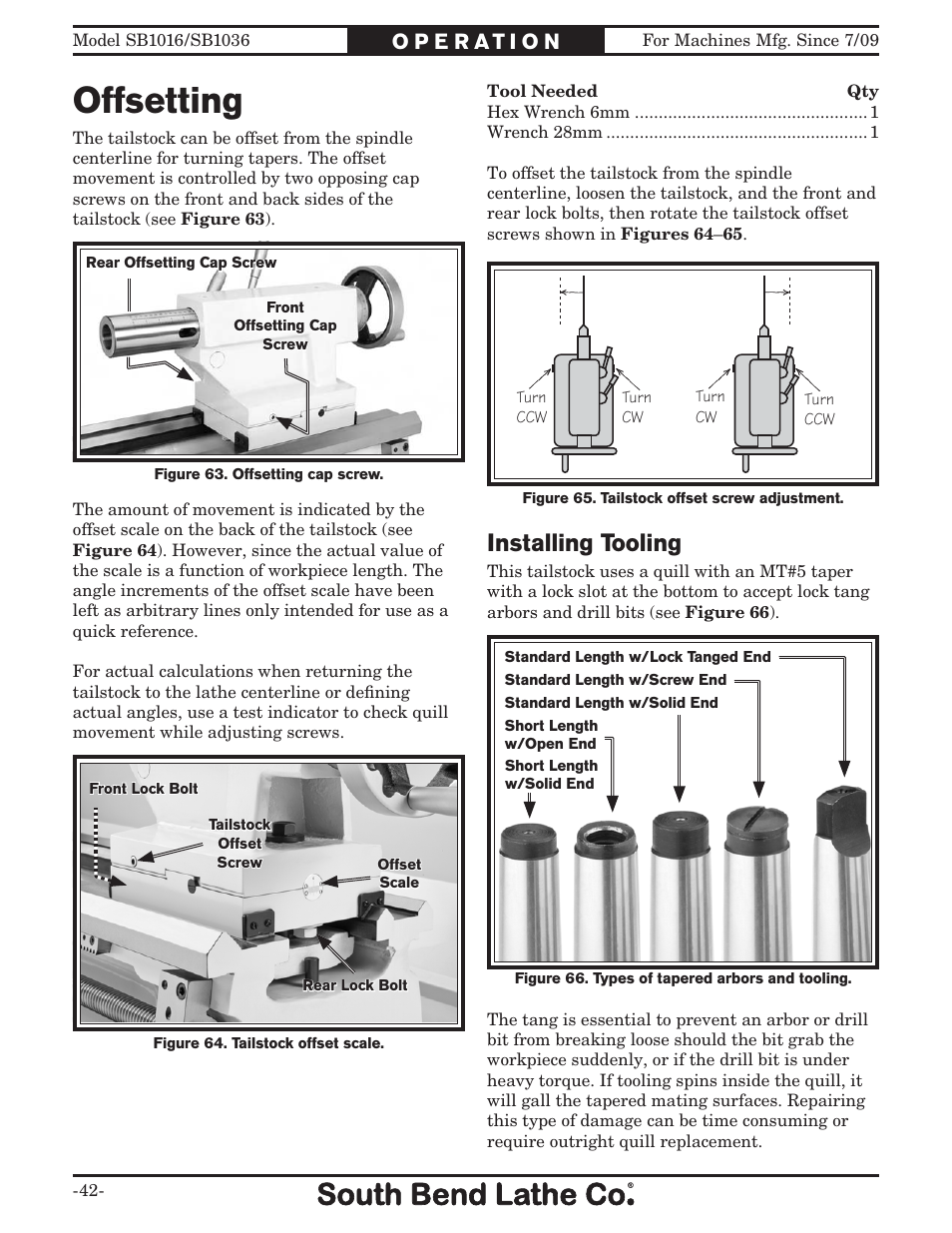 Offsetting, Installing tooling | Southbend 18' & 60: EVS Toolroom Lathes 220v sb1016 User Manual | Page 44 / 144