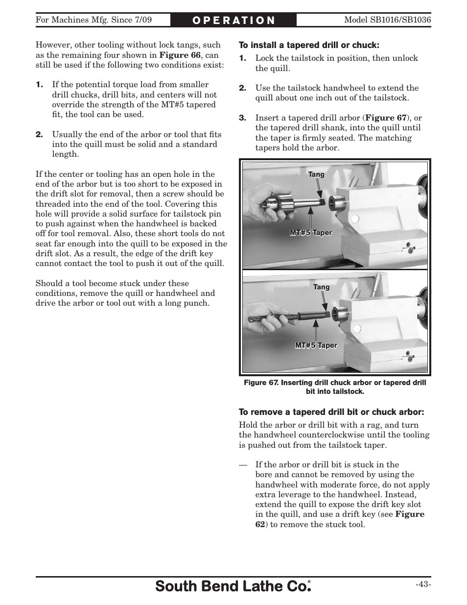 Southbend 18' & 60: EVS Toolroom Lathes 220v sb1016 User Manual | Page 45 / 144