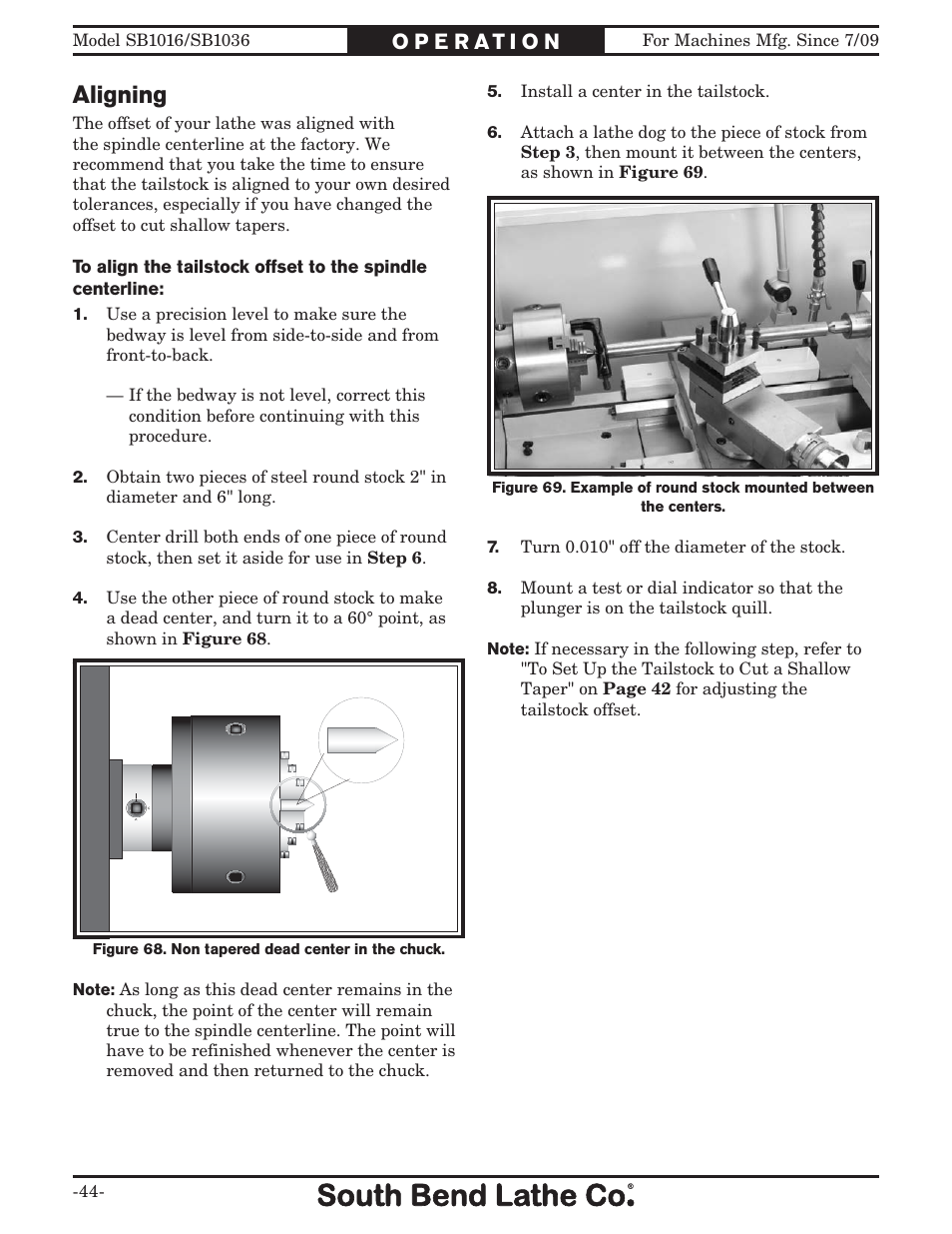 Aligning | Southbend 18' & 60: EVS Toolroom Lathes 220v sb1016 User Manual | Page 46 / 144