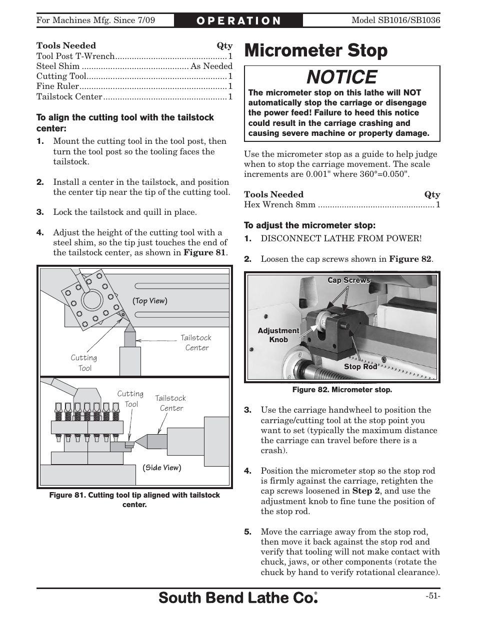 Micrometer stop | Southbend 18' & 60: EVS Toolroom Lathes 220v sb1016 User Manual | Page 53 / 144