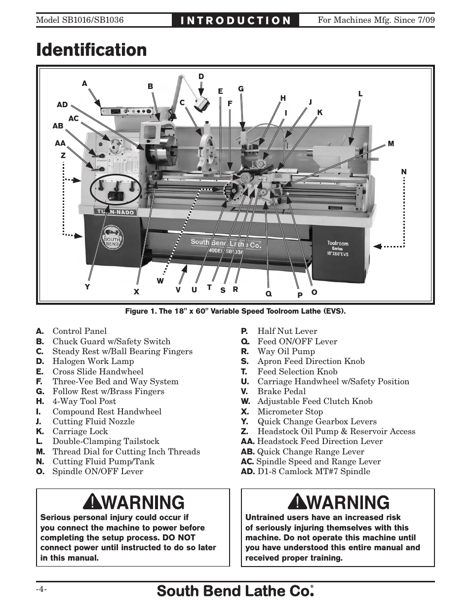 Identiﬁcation | Southbend 18' & 60: EVS Toolroom Lathes 220v sb1016 User Manual | Page 6 / 144