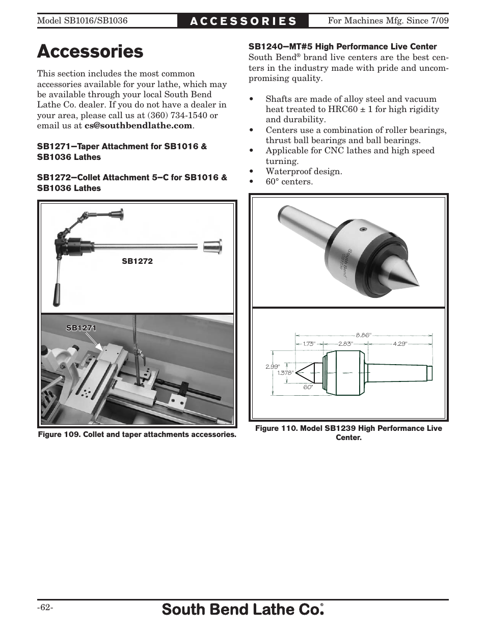 Accessories | Southbend 18' & 60: EVS Toolroom Lathes 220v sb1016 User Manual | Page 64 / 144