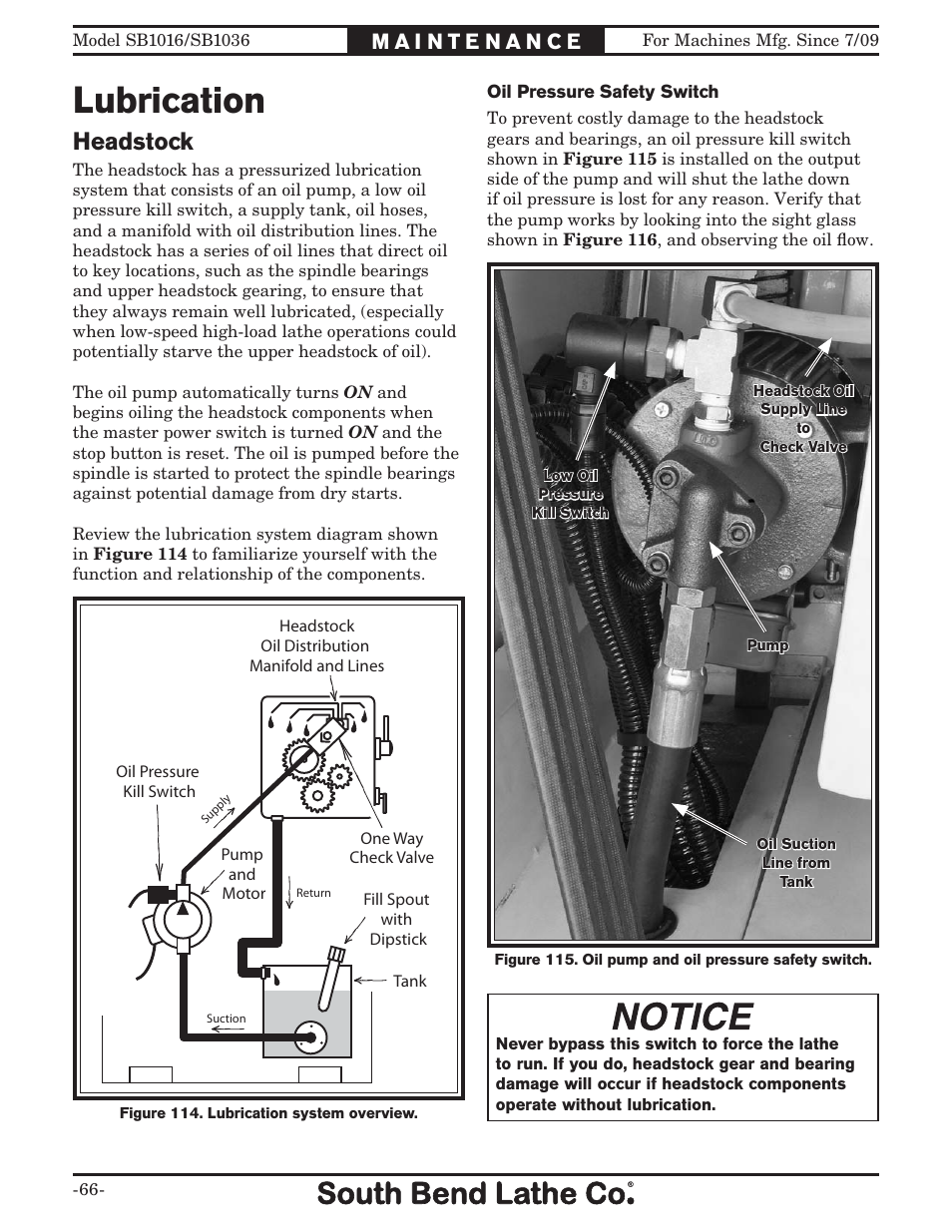 Lubrication, Headstock | Southbend 18' & 60: EVS Toolroom Lathes 220v sb1016 User Manual | Page 68 / 144