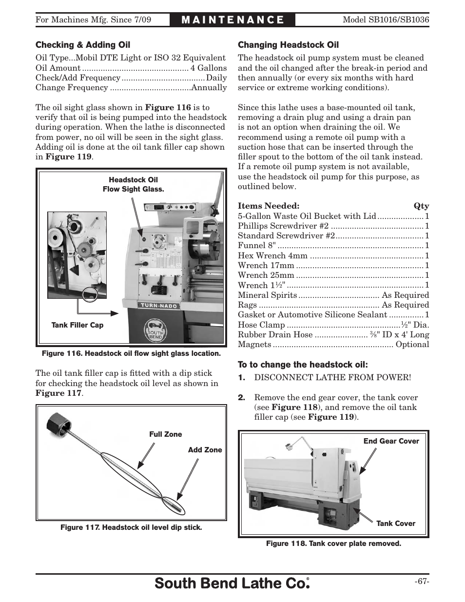 Southbend 18' & 60: EVS Toolroom Lathes 220v sb1016 User Manual | Page 69 / 144