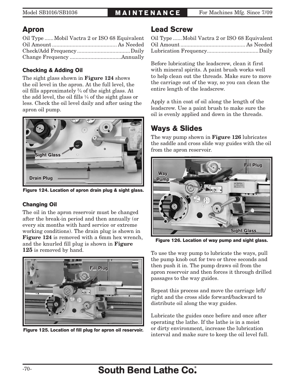 Apron, Ways & slides, Lead screw | Southbend 18' & 60: EVS Toolroom Lathes 220v sb1016 User Manual | Page 72 / 144