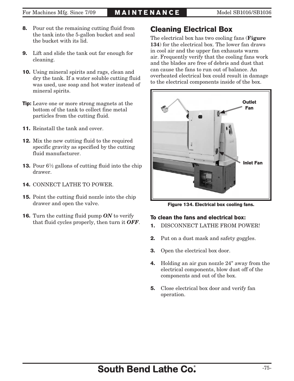 Cleaning electrical box | Southbend 18' & 60: EVS Toolroom Lathes 220v sb1016 User Manual | Page 77 / 144