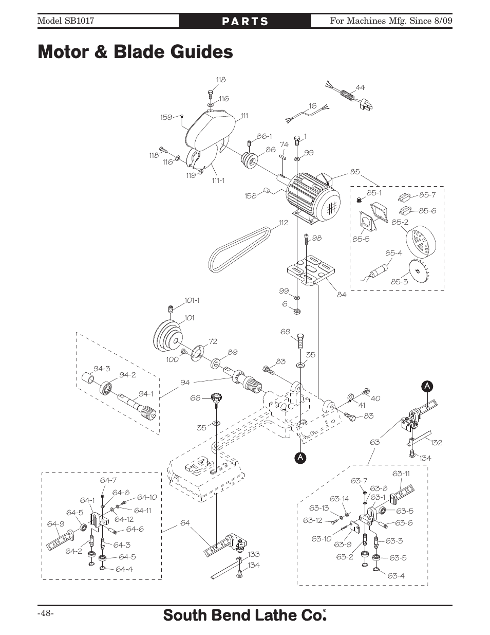 Motor & blade guides | Southbend SB1017 User Manual | Page 50 / 56