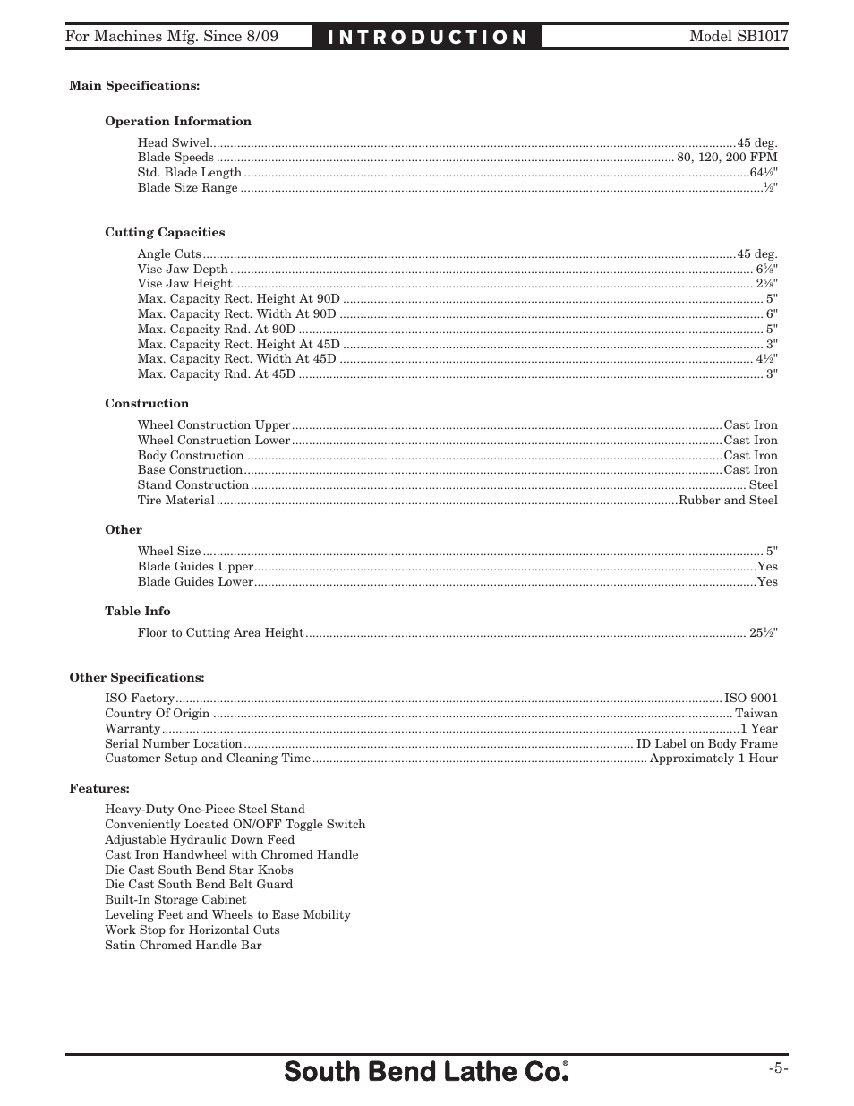 Southbend SB1017 User Manual | Page 7 / 56