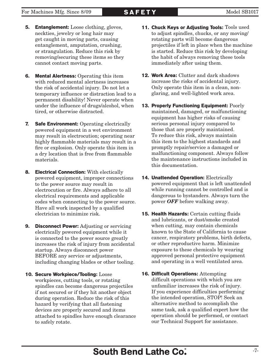 Southbend SB1017 User Manual | Page 9 / 56