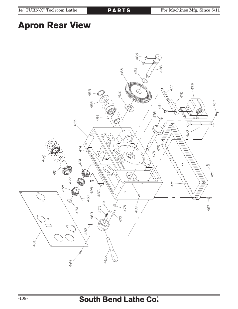 Apron rear view | Southbend 14" Turn-X Toolroom Lathe SB1039 User Manual | Page 110 / 132