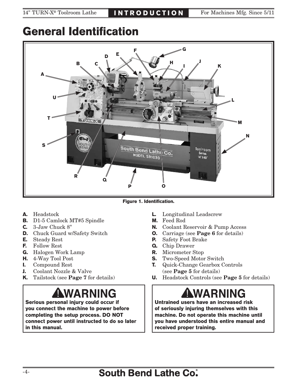 General identification | Southbend 14" Turn-X Toolroom Lathe SB1039 User Manual | Page 6 / 132