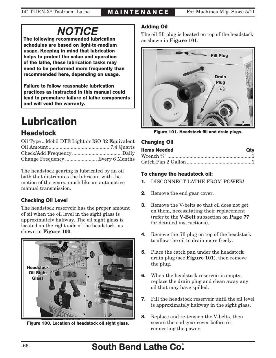 Lubrication, Headstock | Southbend 14" Turn-X Toolroom Lathe SB1039 User Manual | Page 68 / 132