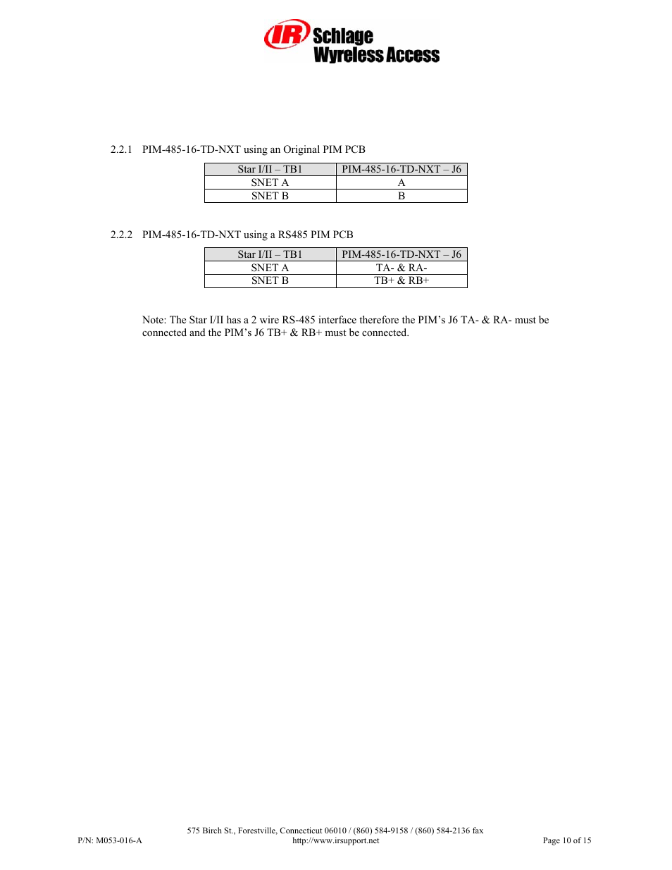 Schlage Panel Interface Module RS485 User Manual | Page 10 / 15